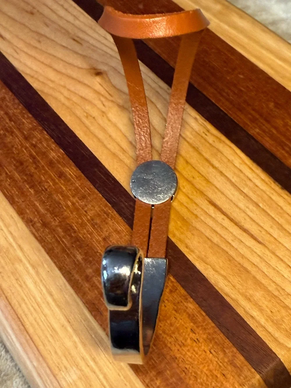 Handmade Brown Leather Double-Strap Bracelet with Silver Accent